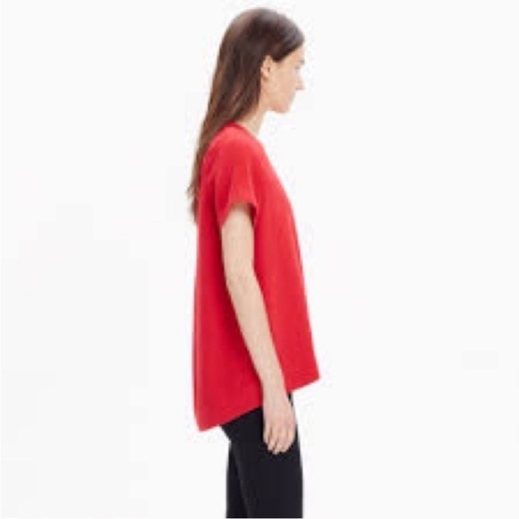 Madewell Fashionable Red Tailored hi-low short sleeve swingy a-line Feminine top - Picture 6 of 8
